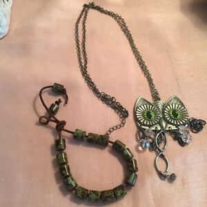 Pewter tone Owl Pendant and Bracelet